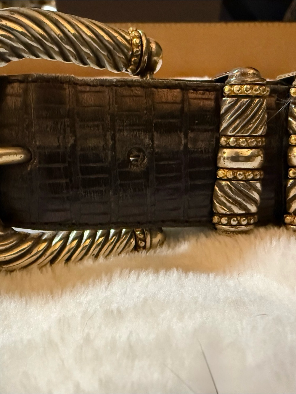 BrightTwo-Tone Gold & Silver Hoop Accent Black Leather Women’s Belt